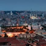 Ankara property investment - city skyline at dusk with Kocatepe Mosque