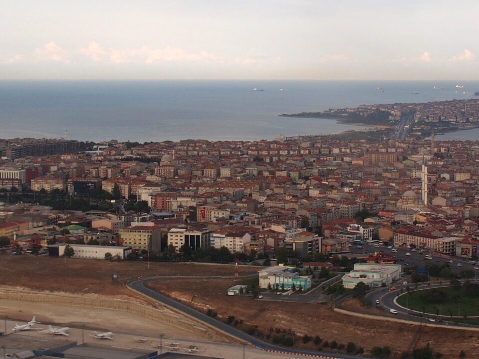 property investment in Küçükçekmece - aerial view of the district and lake